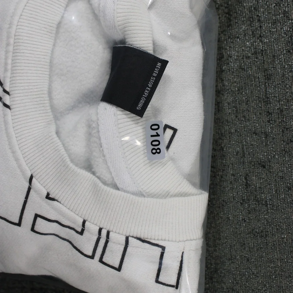 The North Face Mens Large White Multi Logo Graphic‎ Crewneck Sweatshirt Fleece